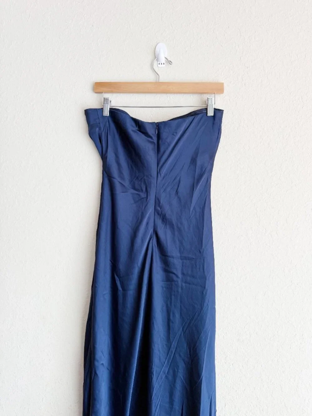 Abercrombie & Fitch M Petite Navy Blue Strapless Satin Midi Dress